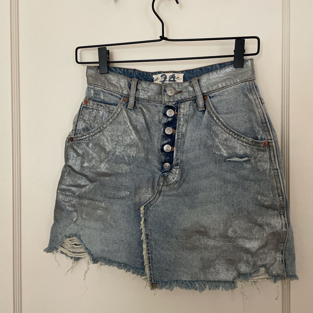 We The Free Shimmering Silver Mini Skirt